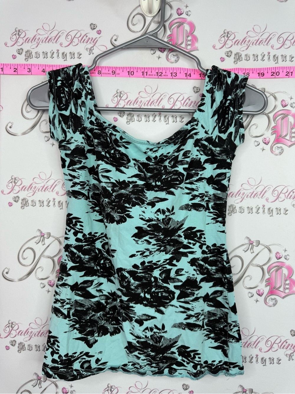GUILTY tank top tee shirt style Women's Mint Floral Print Cap Sleeve Top blue